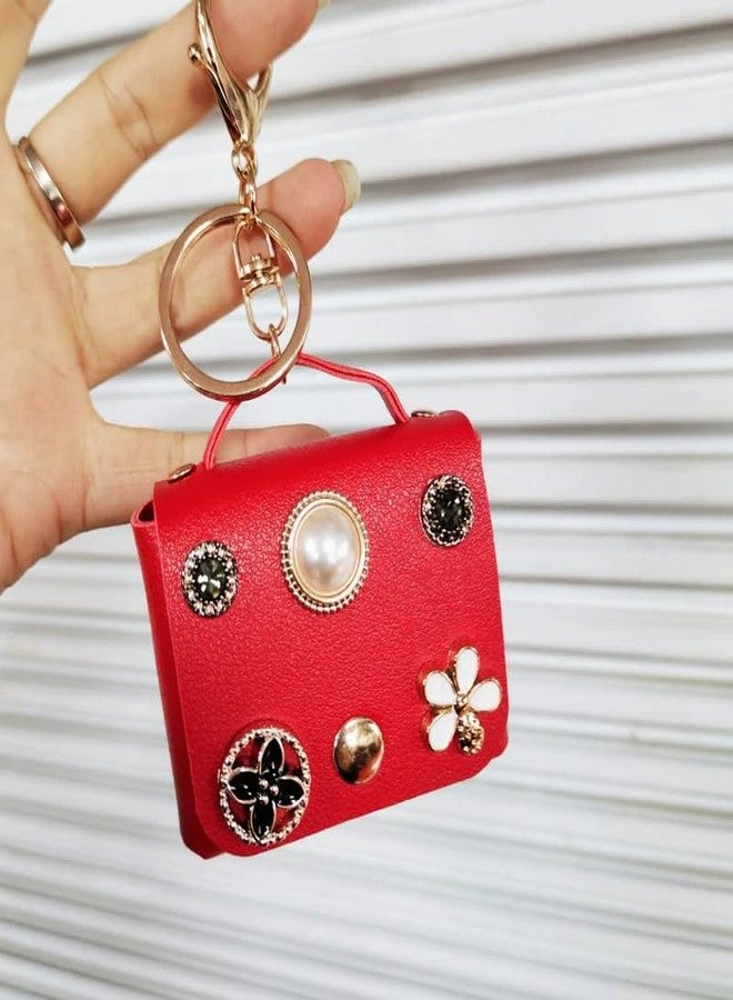 Lupro Mini Coin Purse Keychain - Cute Korean Aesthetic Travel Organizer for Girls, Women & Kids Small Wallet with Key Ring, Gift Bag Charm for Handbags & Cars (Dark Red) - Image 2